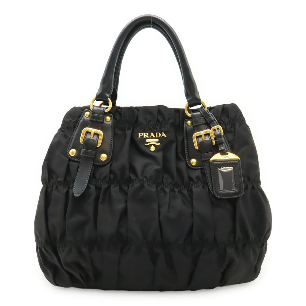 Prada TESSUTO Gathered Tote Bag Handbag Shoulder NERO Black